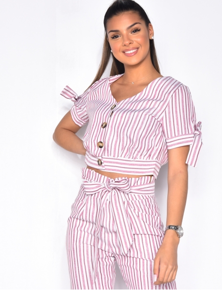 Short Striped Blouse with Buttons