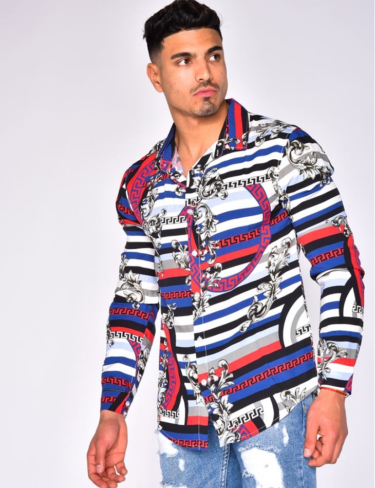 Loose Fit Shirt with Baroque and Symmetrical Patterns