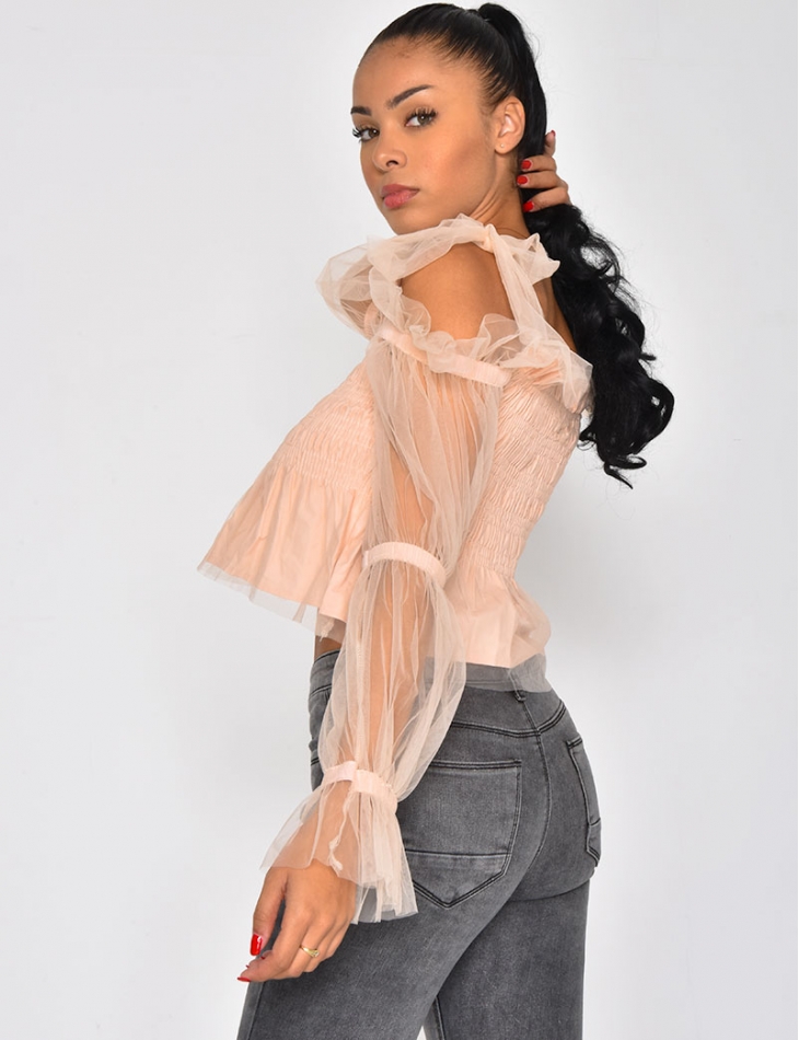 Crop Top with Tulle Sleeves