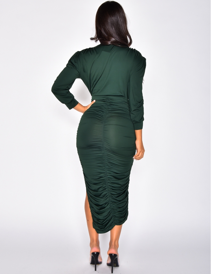 High Neck Drape Dress with Long Sleeves