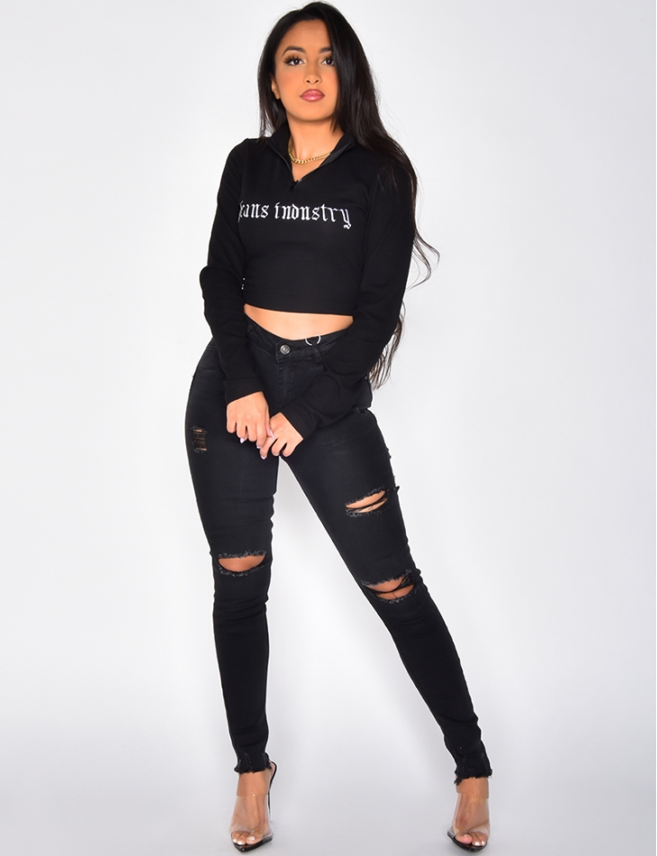 "Jeans Industry" Long Sleeved Ribbed Crop Top