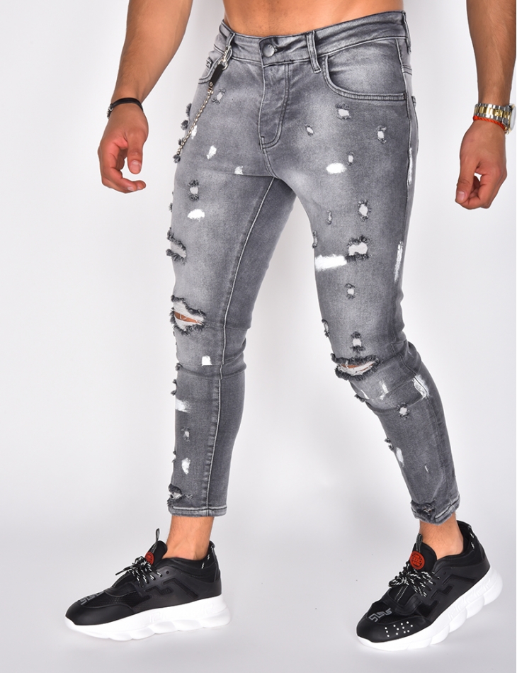 Ripped Jeans with Marks and Chain