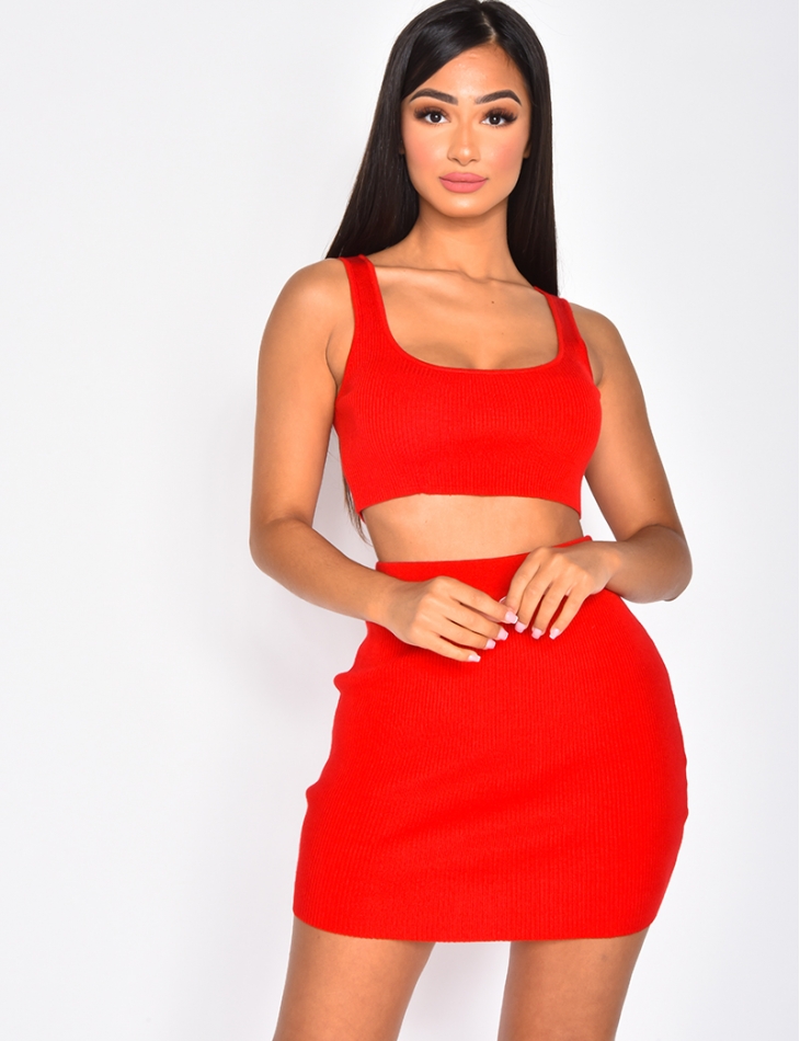 Ribbed Crop Top and Skirt Co-ord