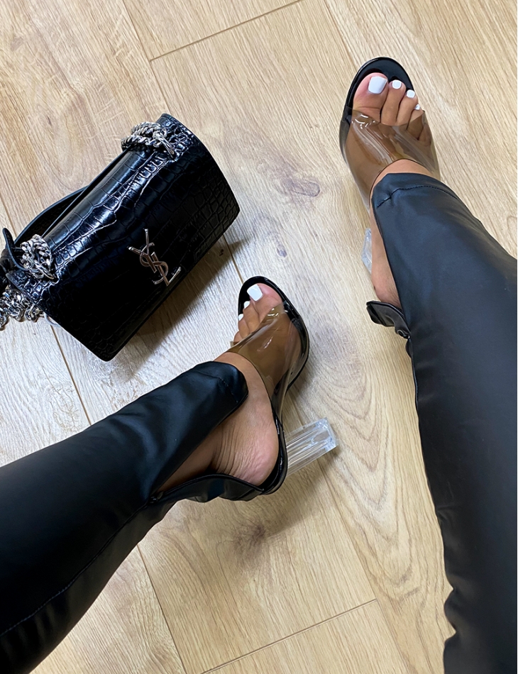 Transparent Sandals with Square Heel