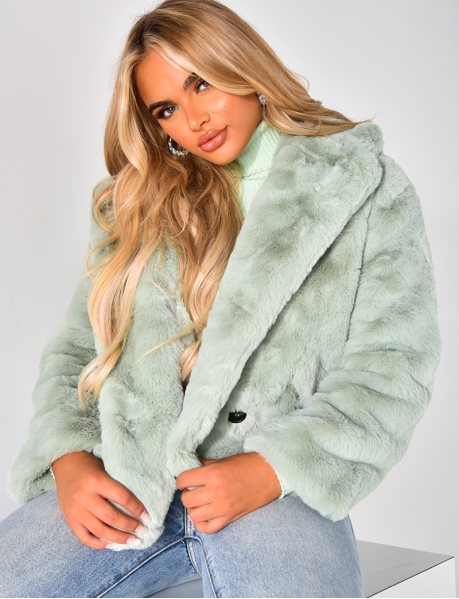 Sage-Green Faux Fur Jacket