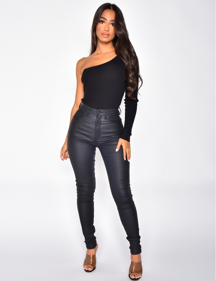 Matte leather effect high-waisted trousers