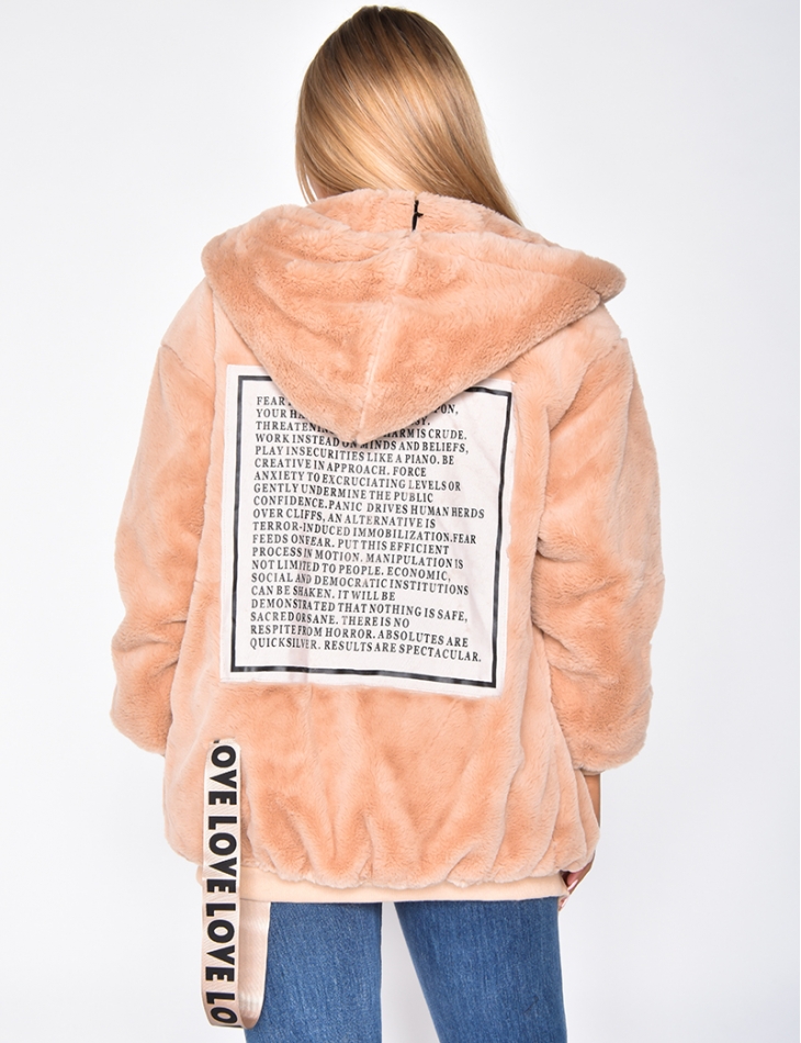 Faux Fur Jacket with Writing