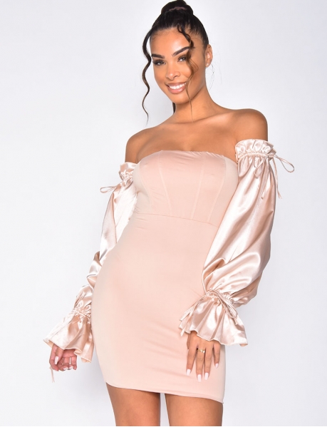 Bustier Dress with Satin Sleeves