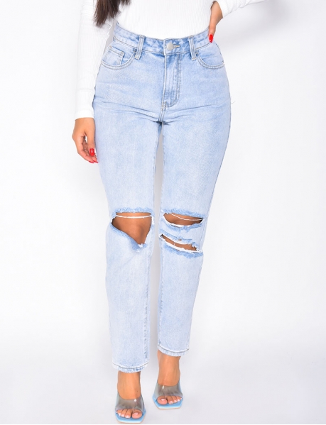 Ripped straight leg jeans