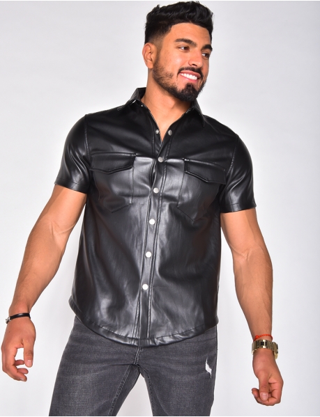 Short-sleeved imitation leather shirt