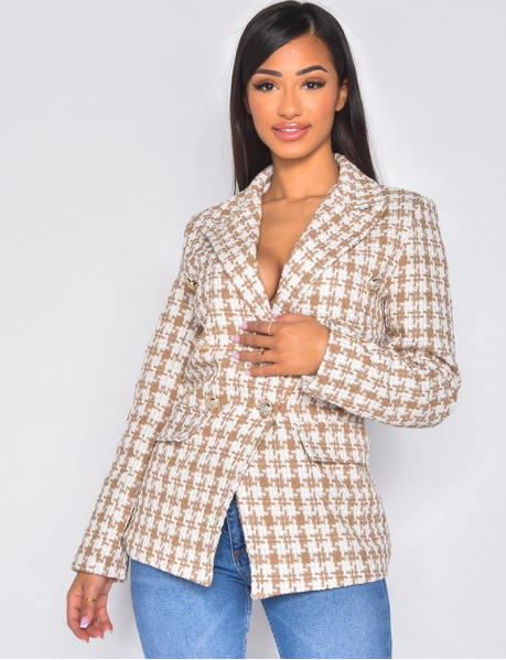 Tweed blazer with officer buttons