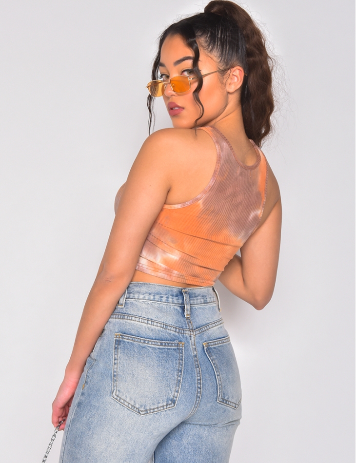 Crop-top sans manches tie and dye