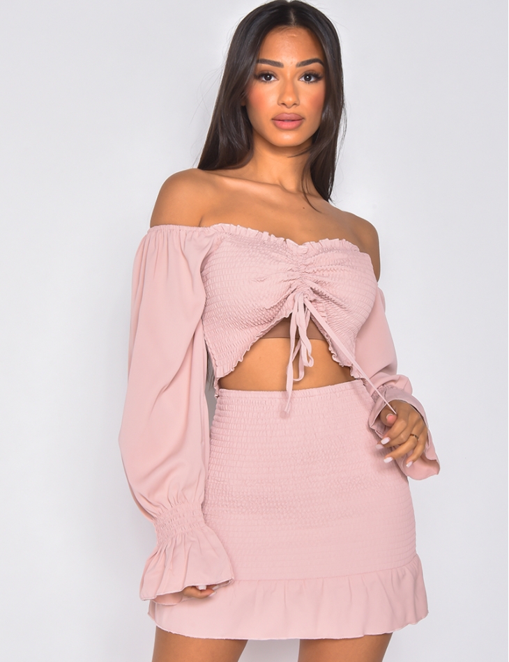 Gathered Crop Top and Skirt Co-ord