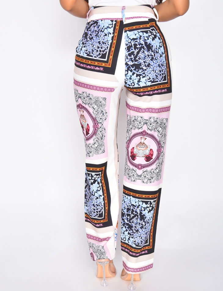 Pantalon taille haute motif baroque