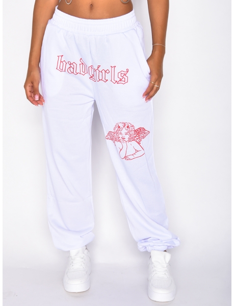 "Badgirls" trousers with half-angel, half-demon motif