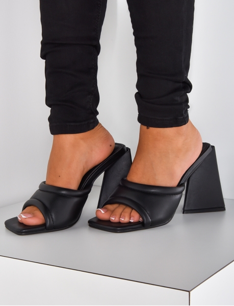 Faux leather mules with unstructured heels 