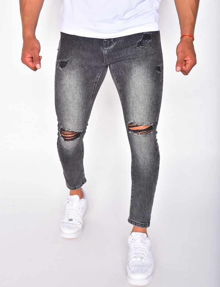 Jeans slim destroy gris foncé