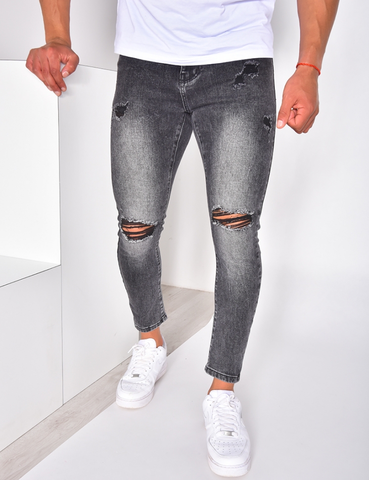 Jeans slim destroy gris foncé