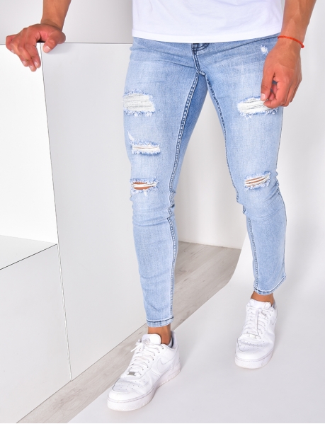 Light Blue Faded Ripped Slim Jeans
