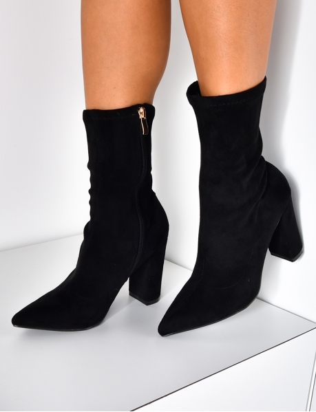 Suedette Heeled Sock Ankle Boots