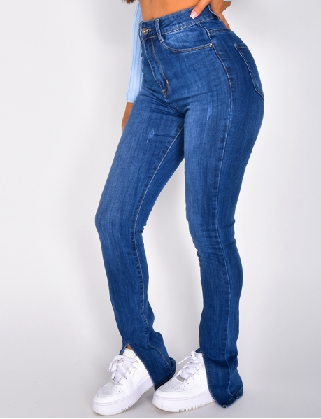 High Waisted Jeans with Front Slits