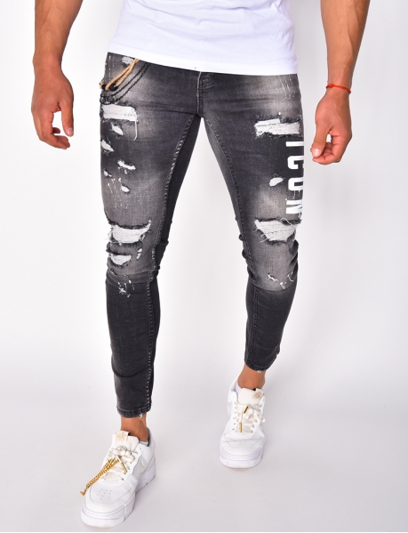 Icon Ripped Jeans with Chain