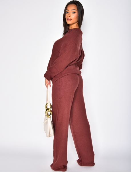 Wide Trousers and V-neck Jumper Co-ord