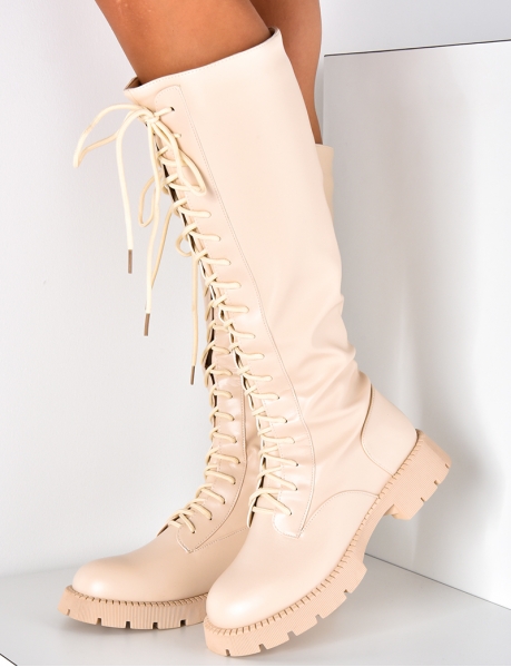 Lace-Up Faux Leather Boots