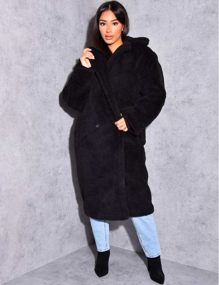 Long Sheepskin-Style Coat