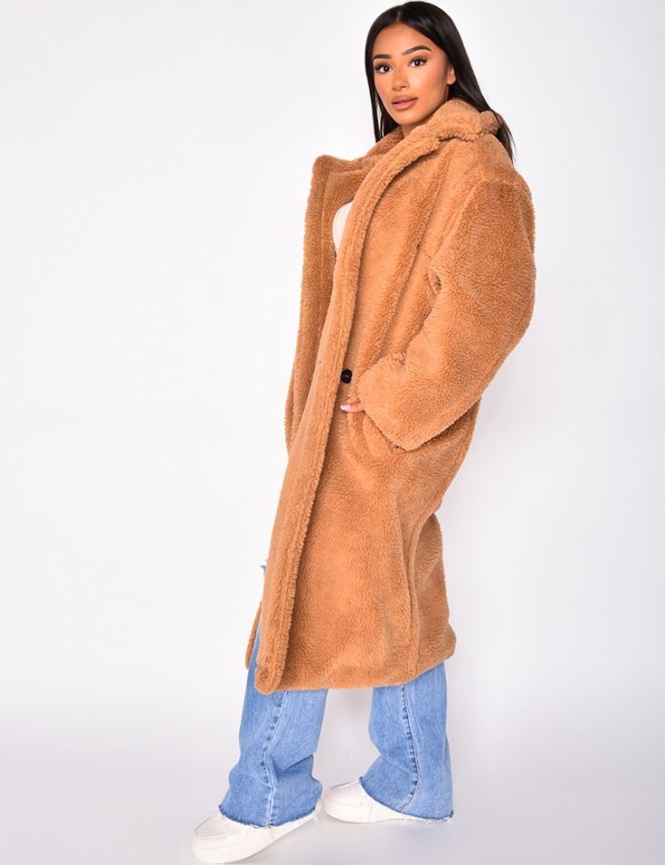 Long Sheepskin-Style Coat