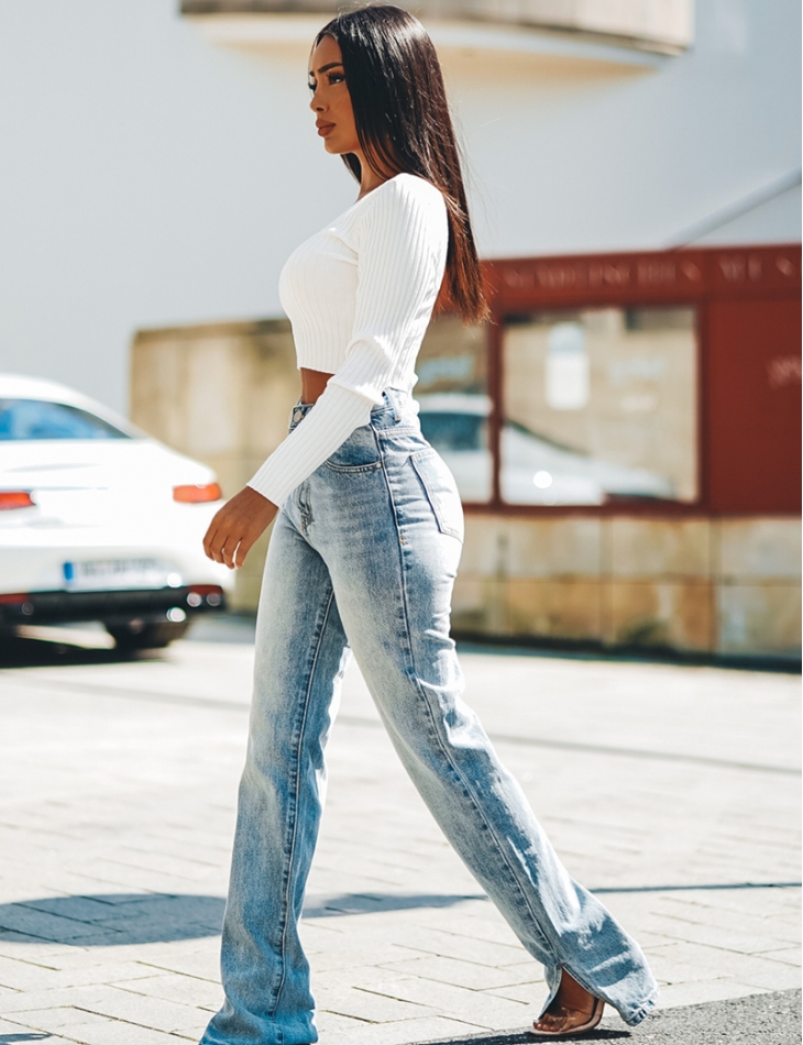 Straight Leg Jeans with Ankle Slits