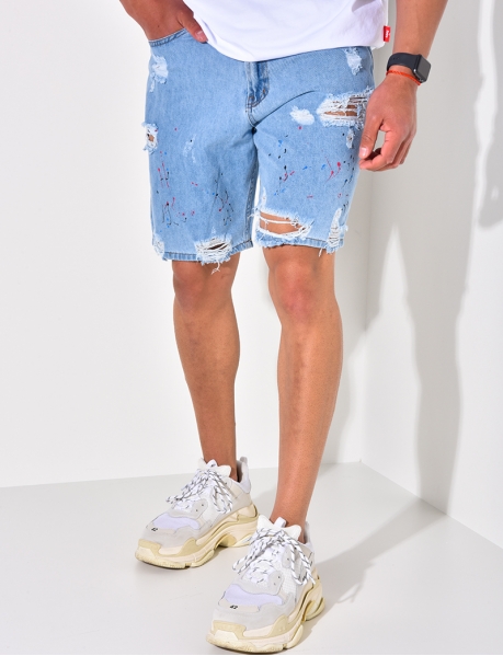 Shorts in Destroyed-Optik mit Paint Splatter Effekt