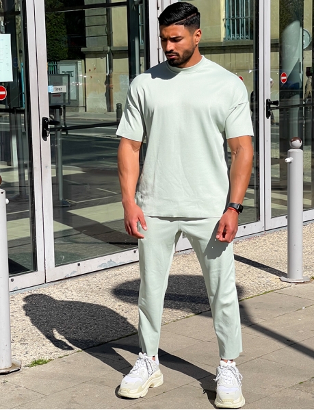 Loose-Fit Ribbed T-shirt and Trousers Set