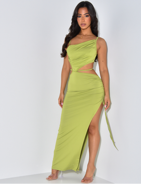 Long Cut-Out Dress with Thin Straps
