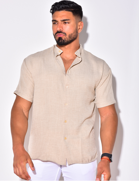 Thin Short-Sleeved Shirt with Small Collar