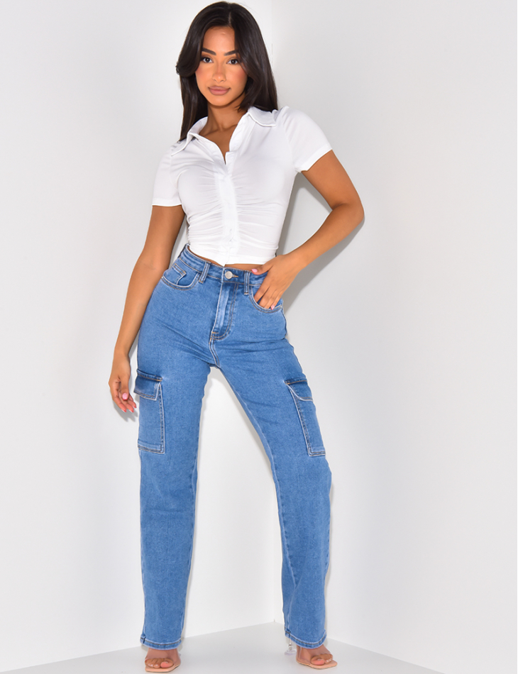 Jeans cargo coupe droite ultra stretchy