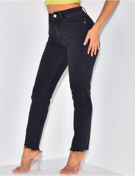 Jeans mom taille haute ultra stretchy noir