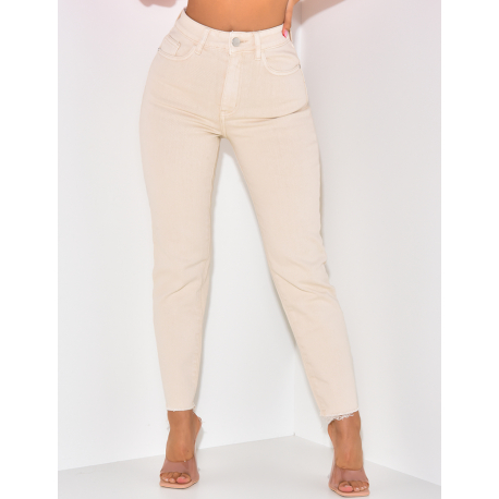 Jeans mom taille haute ultra stretchy beige