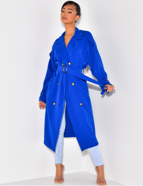 Long loose-fitting trench coat with belt