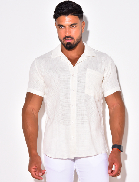 Textured Short-Sleeved Shirt with Pockets