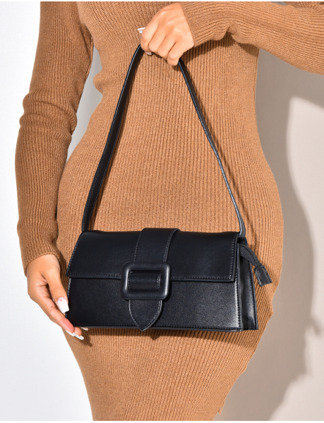 Faux leather handbag with buckle