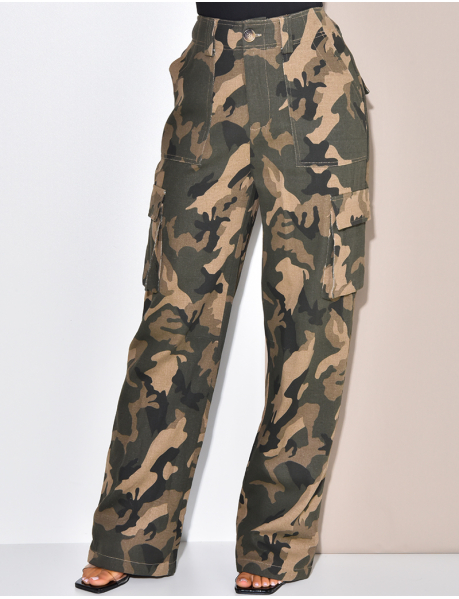 Pantalon cargo à poche camouflage