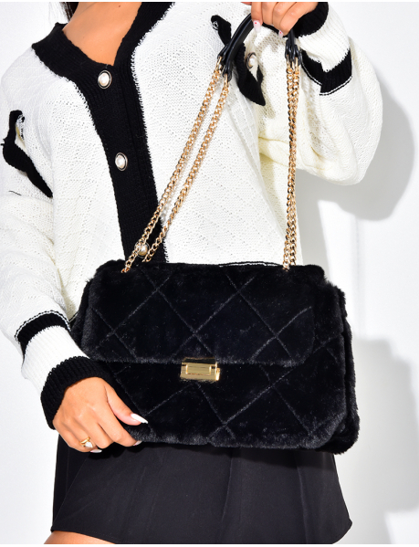 Faux fur handbag with flap