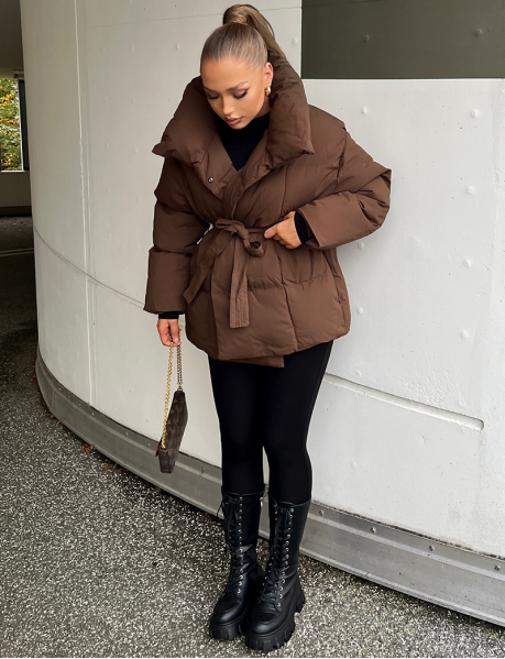 Mid-length Padded Coat with Belt