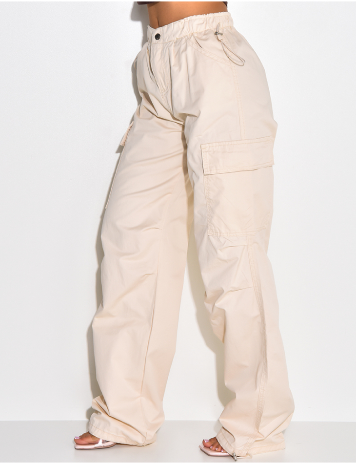 Women's Wide Leg Cargo Trousers With Utility Pockets Beige – Styledup.co.uk