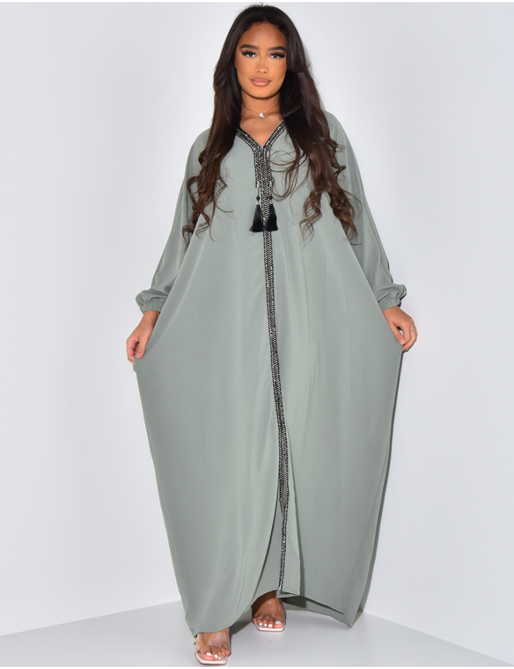 Abaya à strass & pompons