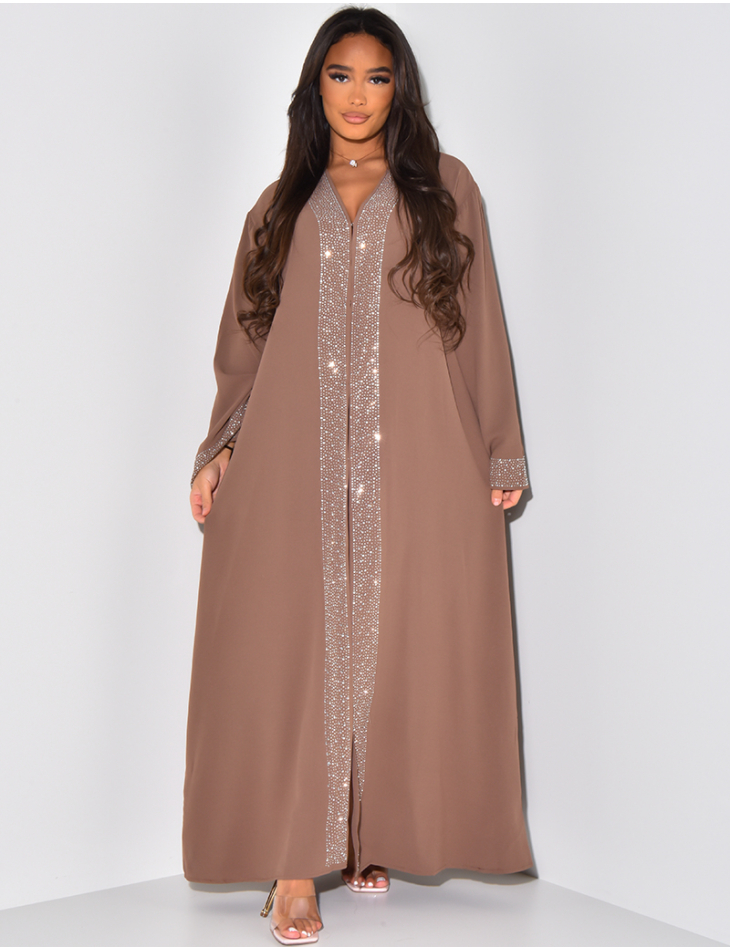 Abaya fluide à strass sur les bordures
