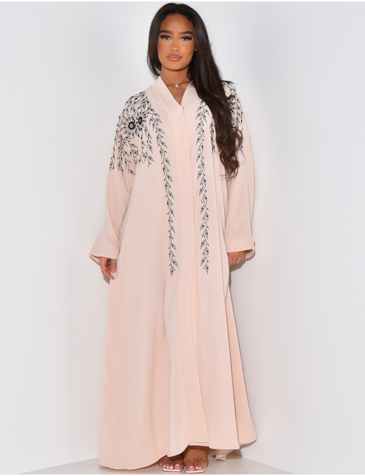 Abaya longue en voile fluide à strass