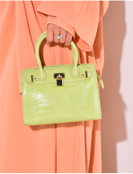 Croc-effect handbag with padlock