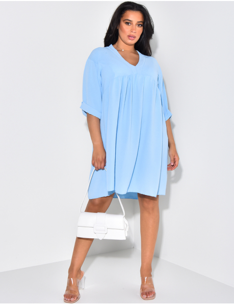 Short-sleeved flowing trapeze dress